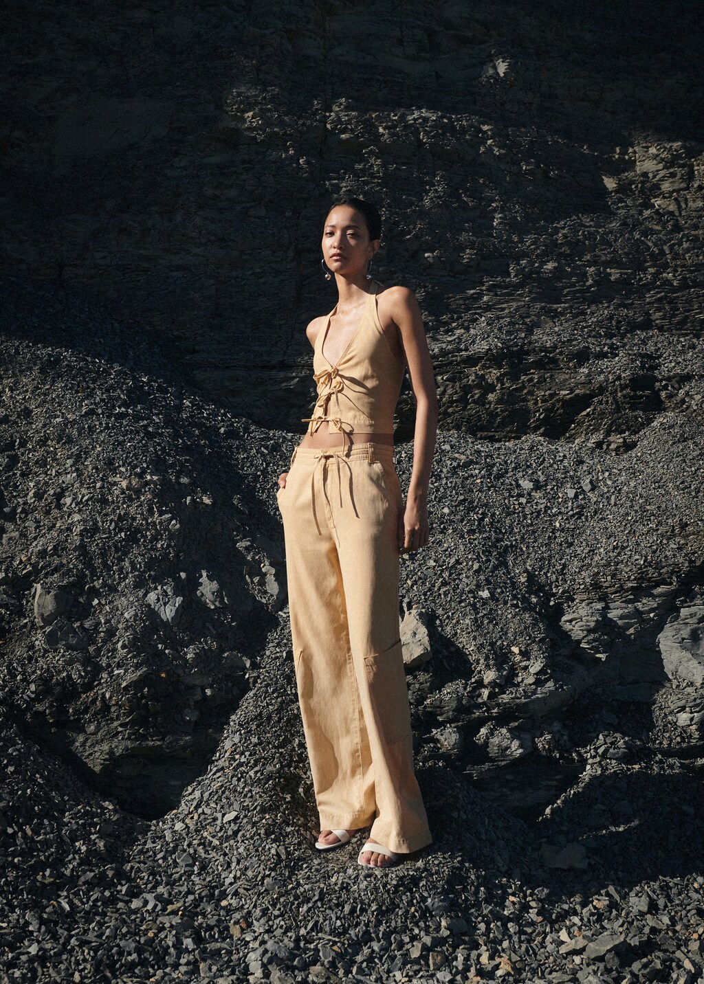 Lyocell trousers with adjustable drawstring - Khaki