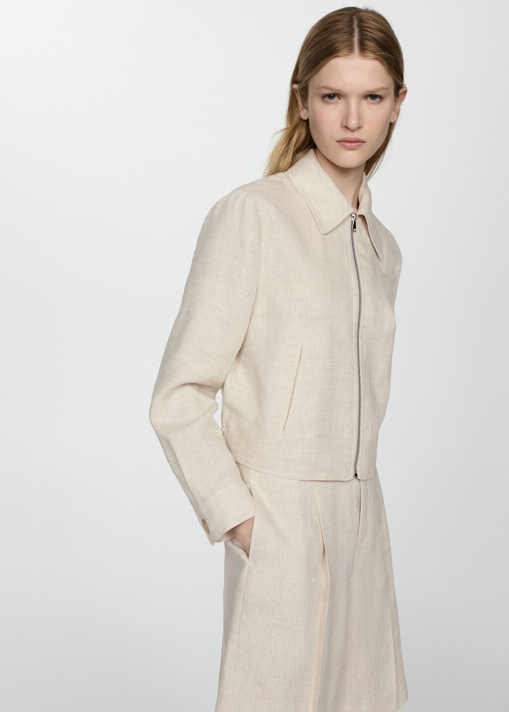100% linen jacket with zip - Light/Pastel Grey