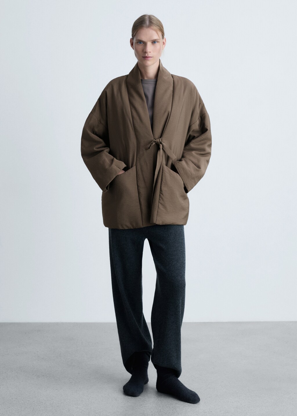 Padded robe with pockets - Brown