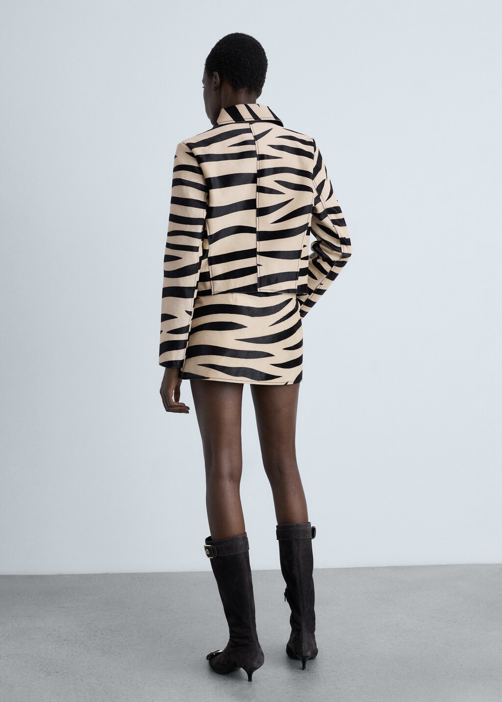 Zebra-print fur jacket - Black