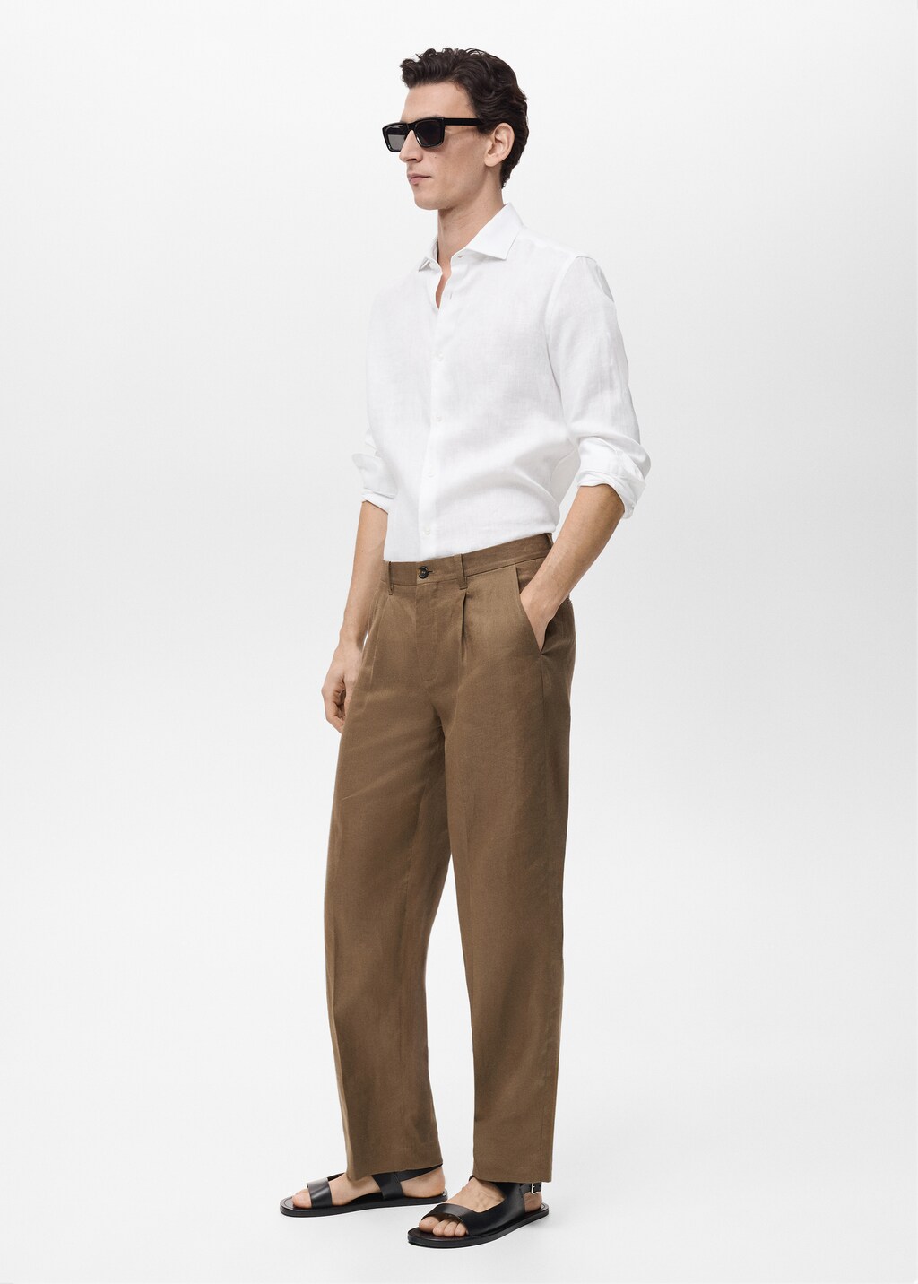 100% linen slim-fit shirt - Dark Navy