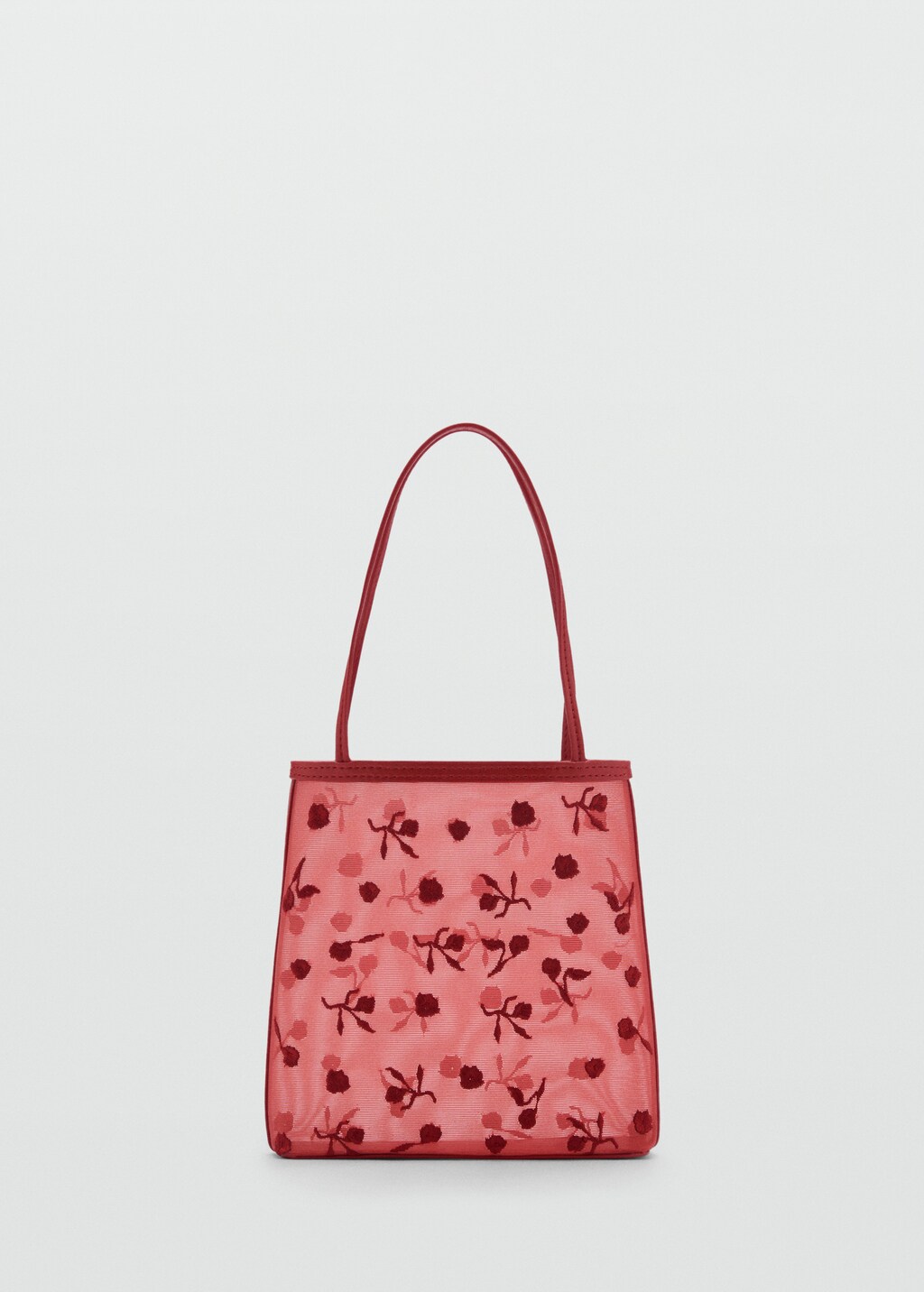 Flower-embroidered mesh bag - Red
