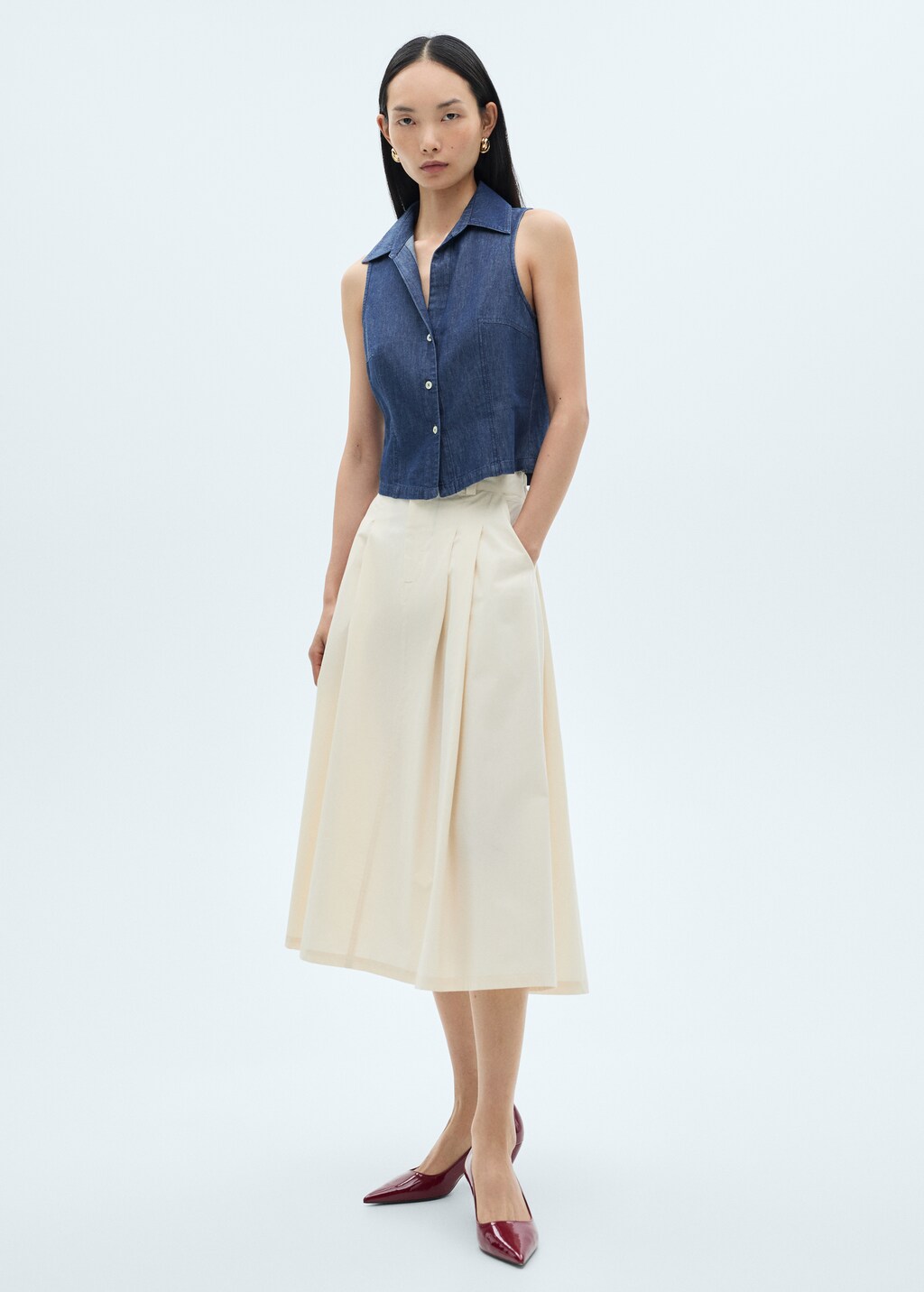 Denim-effect cotton top - Dark Blue