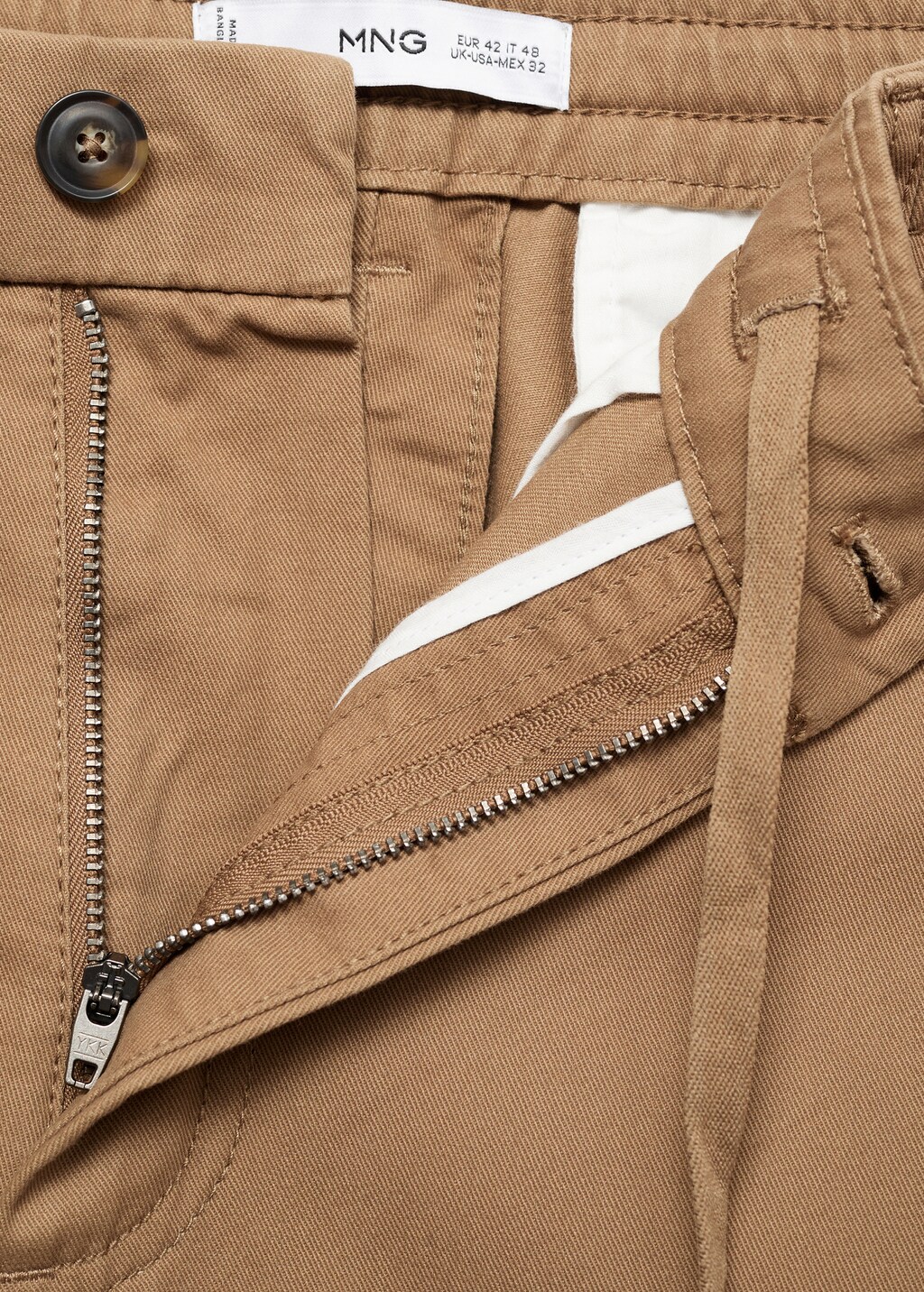 Regular fit cotton drawstring pants - Ecru