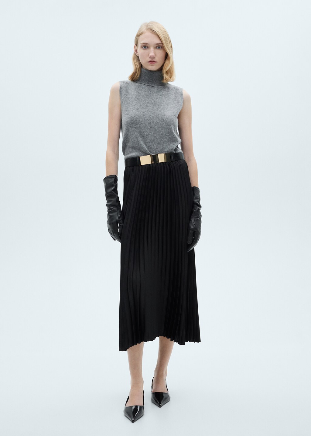 Straight pleated skirt - Black