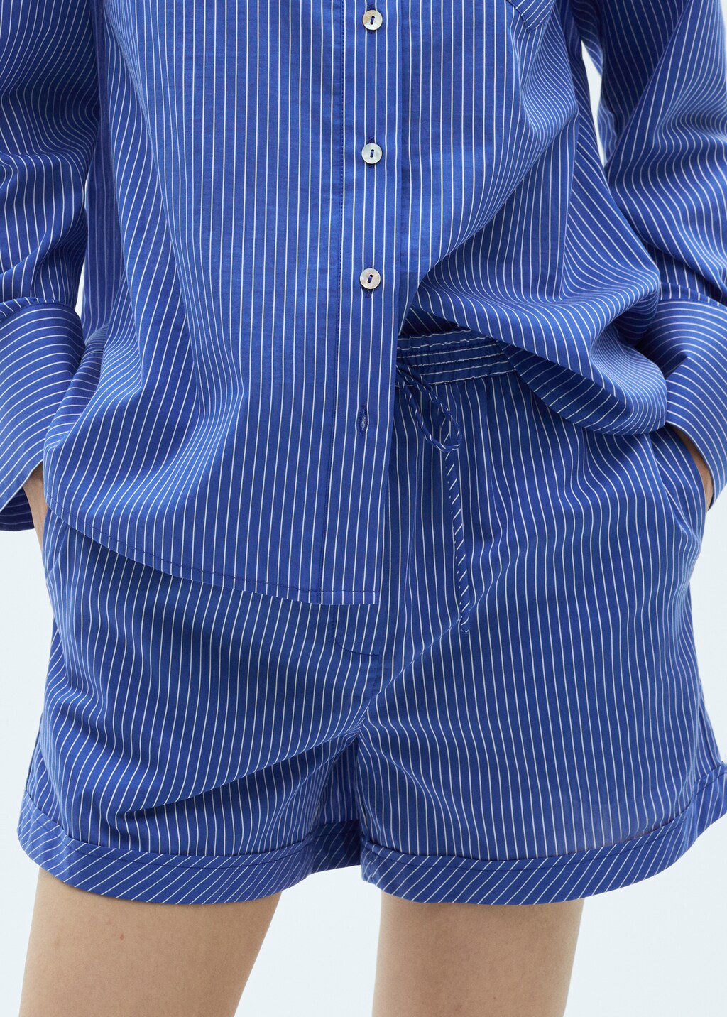 Striped cotton blend shorts - Red