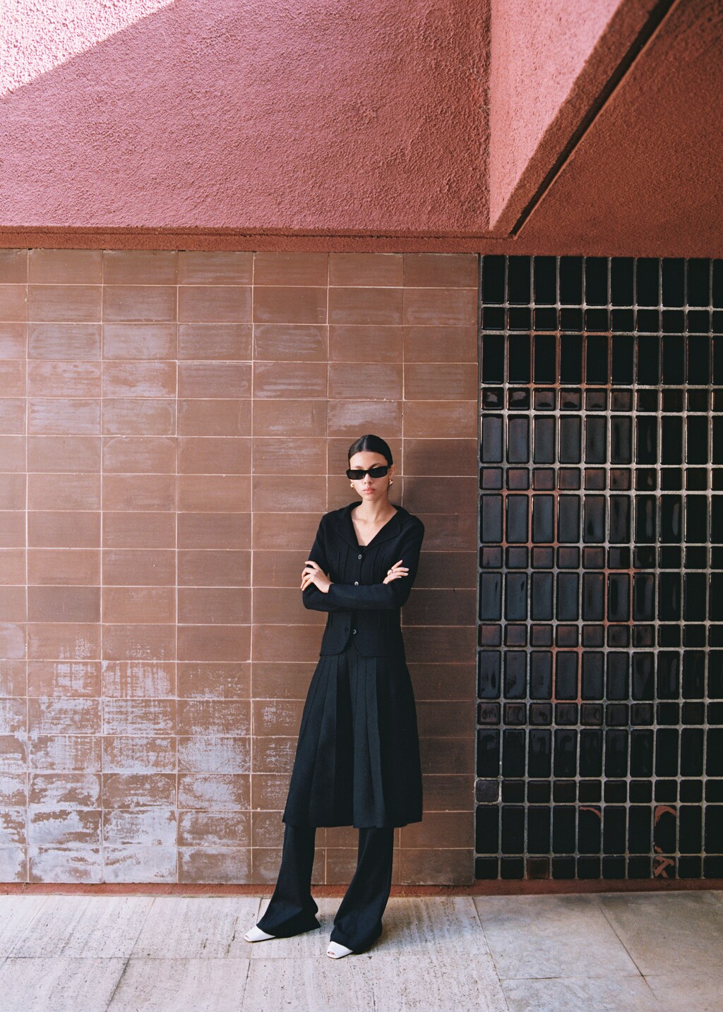 Knitted jacket with lapel collar - Black