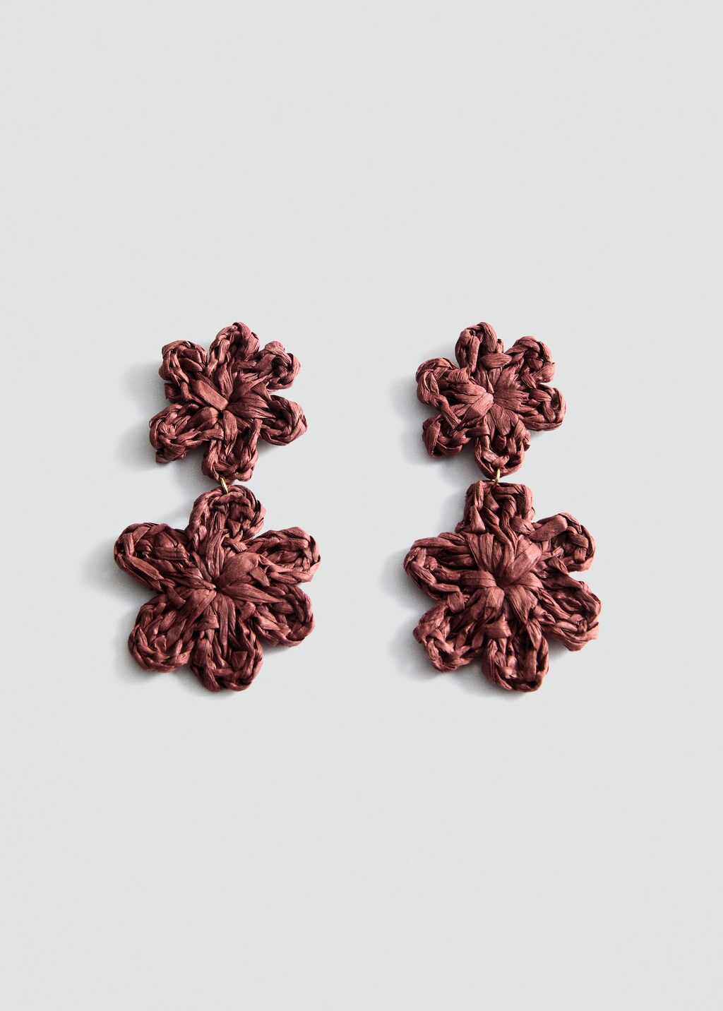 Flowers raffia earrings - Burgundy