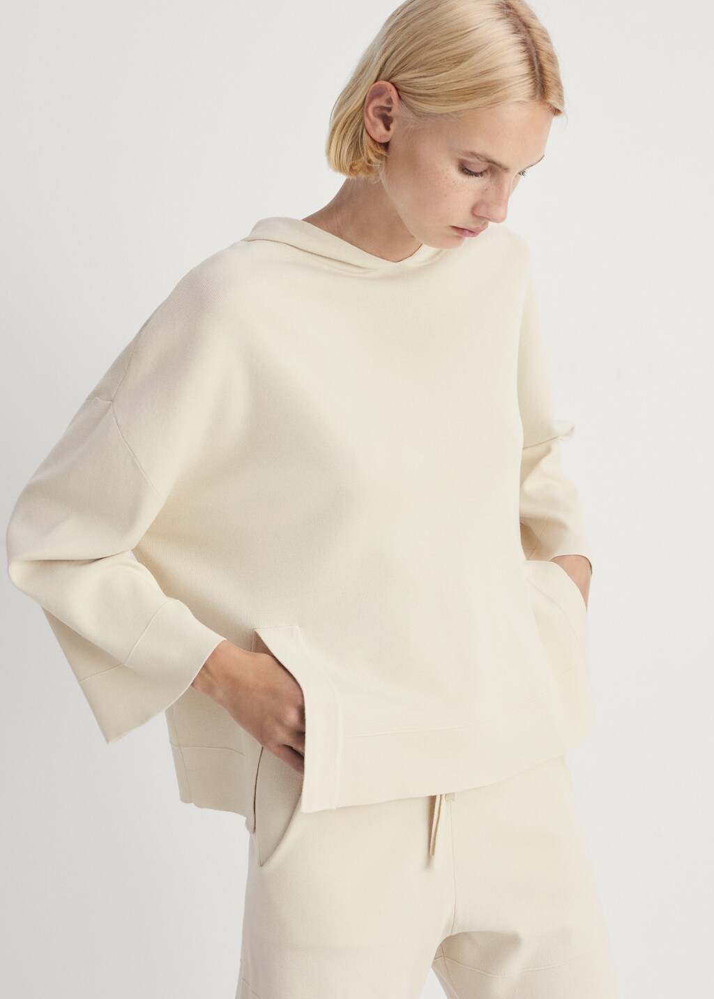 Rib-knit hoodie sweatshirt - Light/Pastel Grey