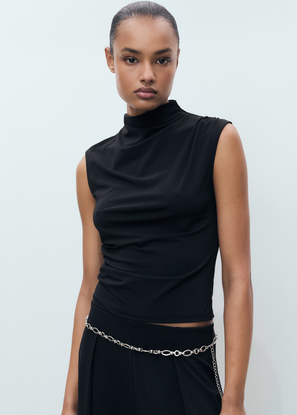 Fine-knit draped top - Black