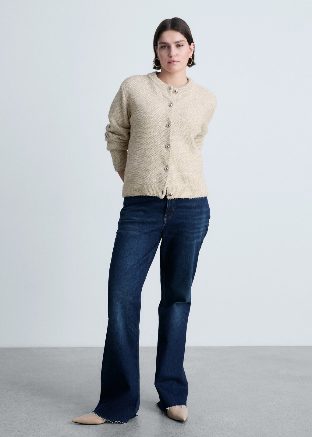 Chunky-knit jacket with buttons - Beige