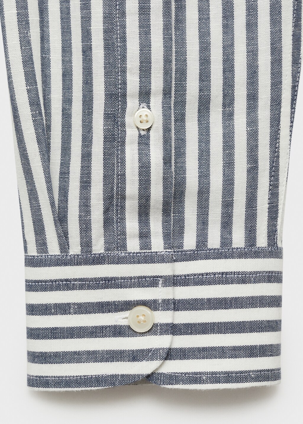 Striped mandarin-collar linen shirt - Dark Navy