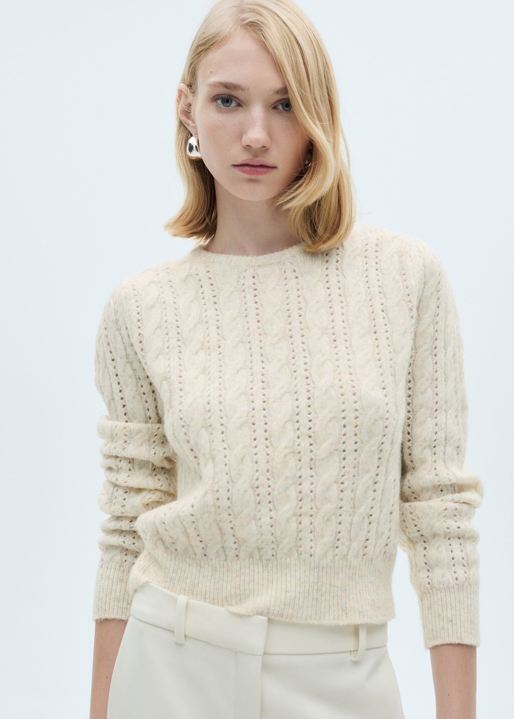Braided sweater with openwork details - Ecru