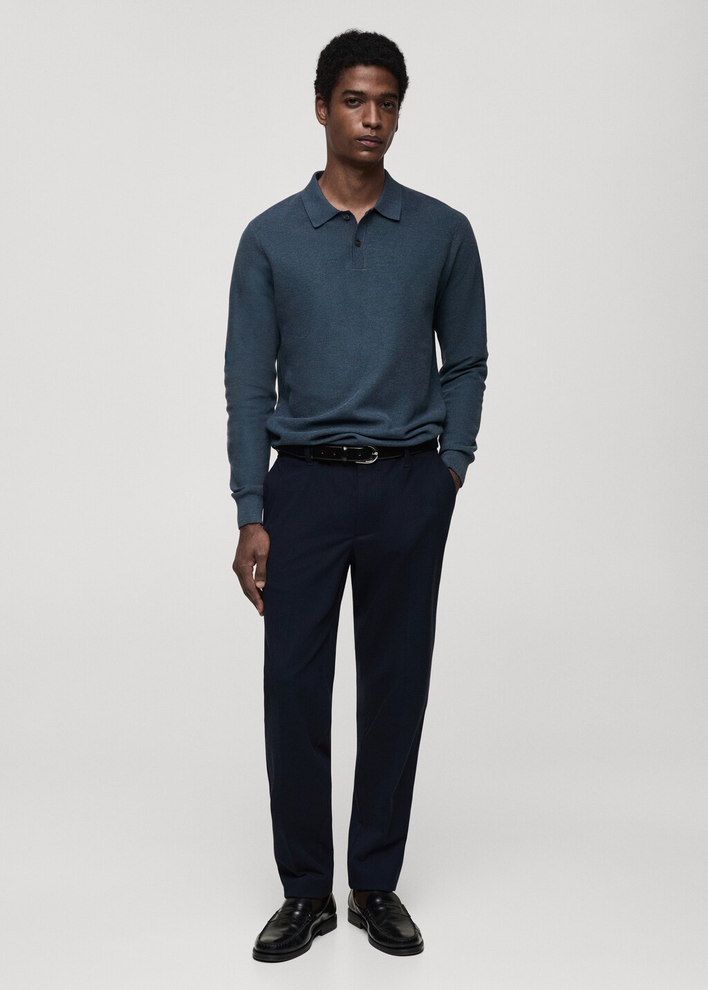 Micro-structured cotton knitted polo shirt - Green Apple