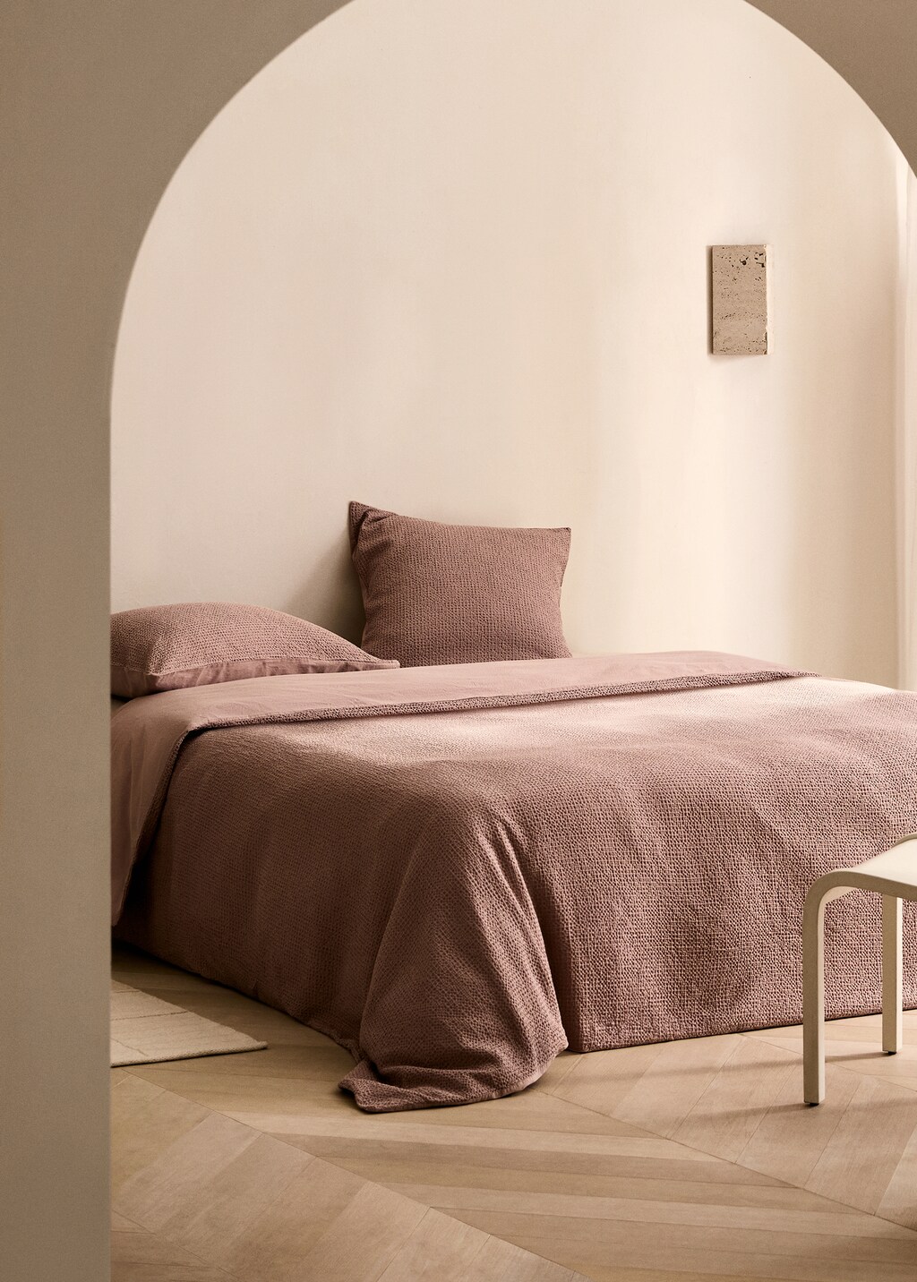 Cotton percale waffle duvet cover, 150 cm - Sand