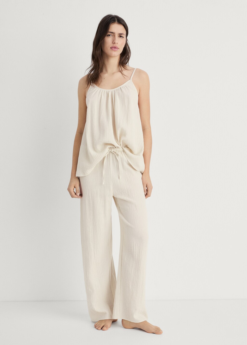Plain cotton pyjama trousers - Beige