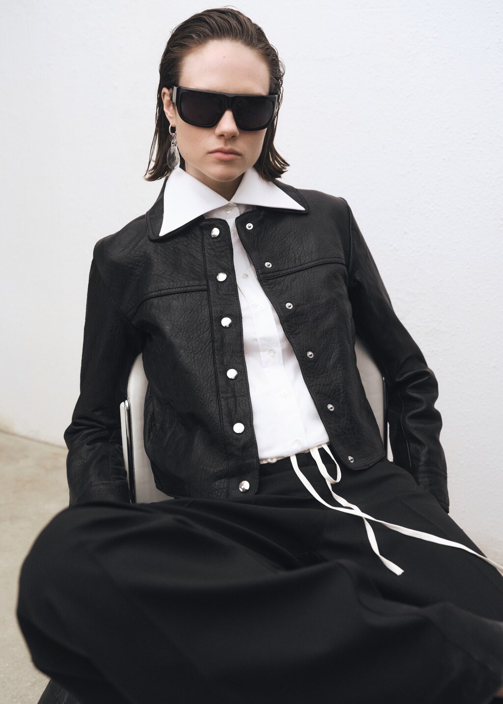 Lapels leather jacket - Black