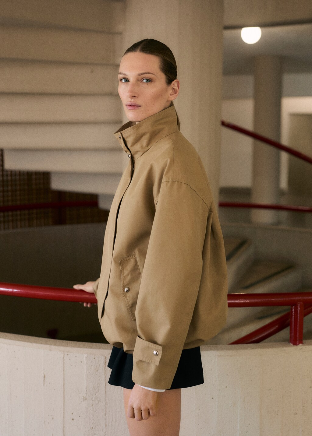 Cotton parka with gathered hem - Medium Brown