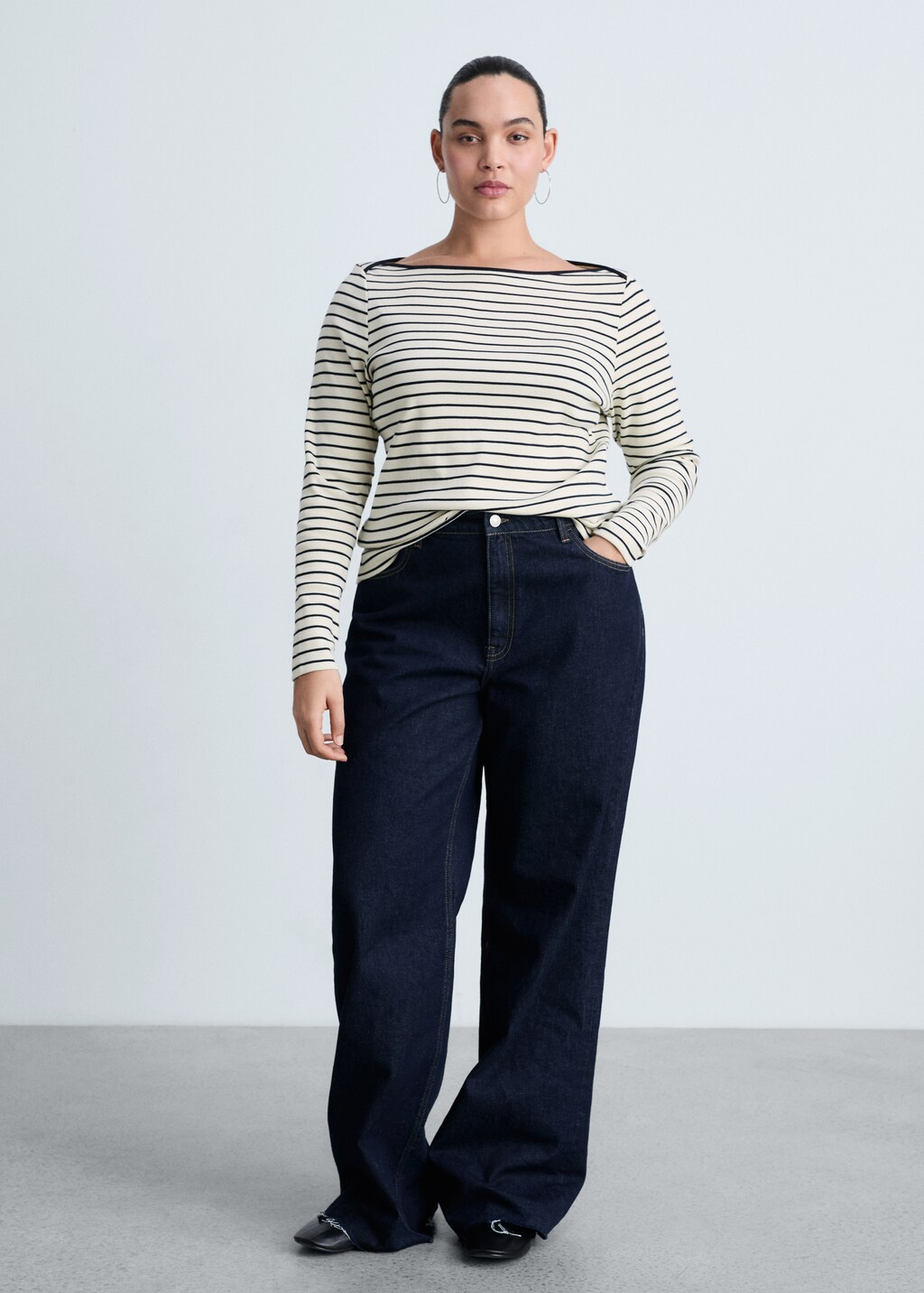 Striped boat-neck t-shirt - Dark Navy