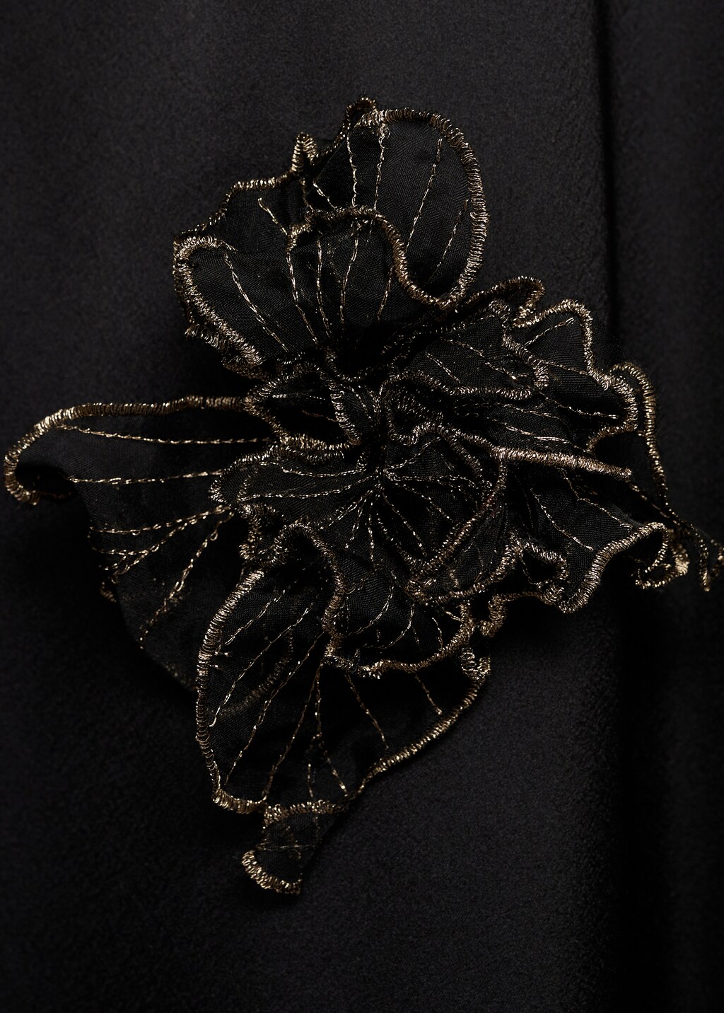 Satin maxi-flower dress - Black