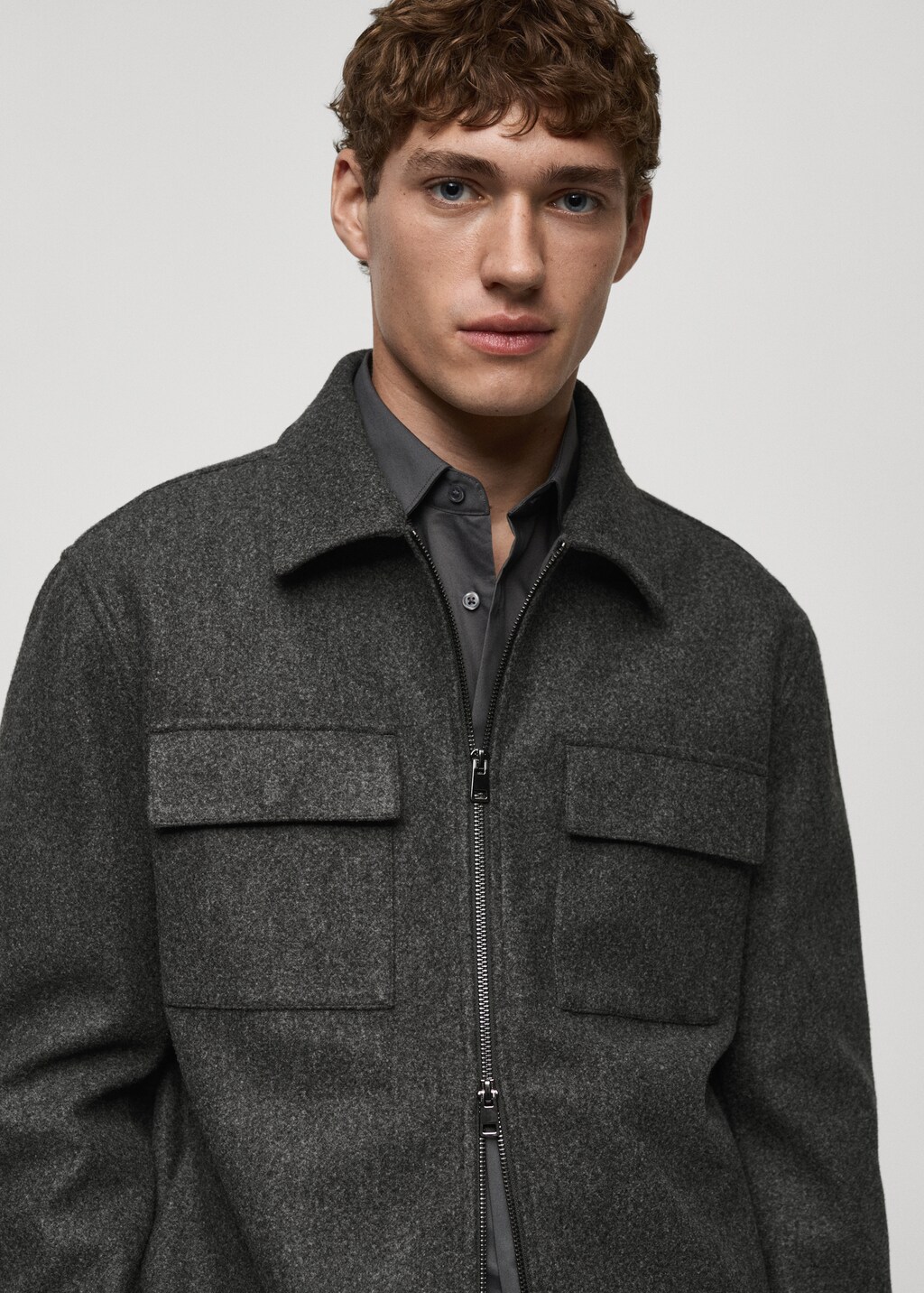 Regular-fit flannel jacket with pockets - Dark Heather Grey