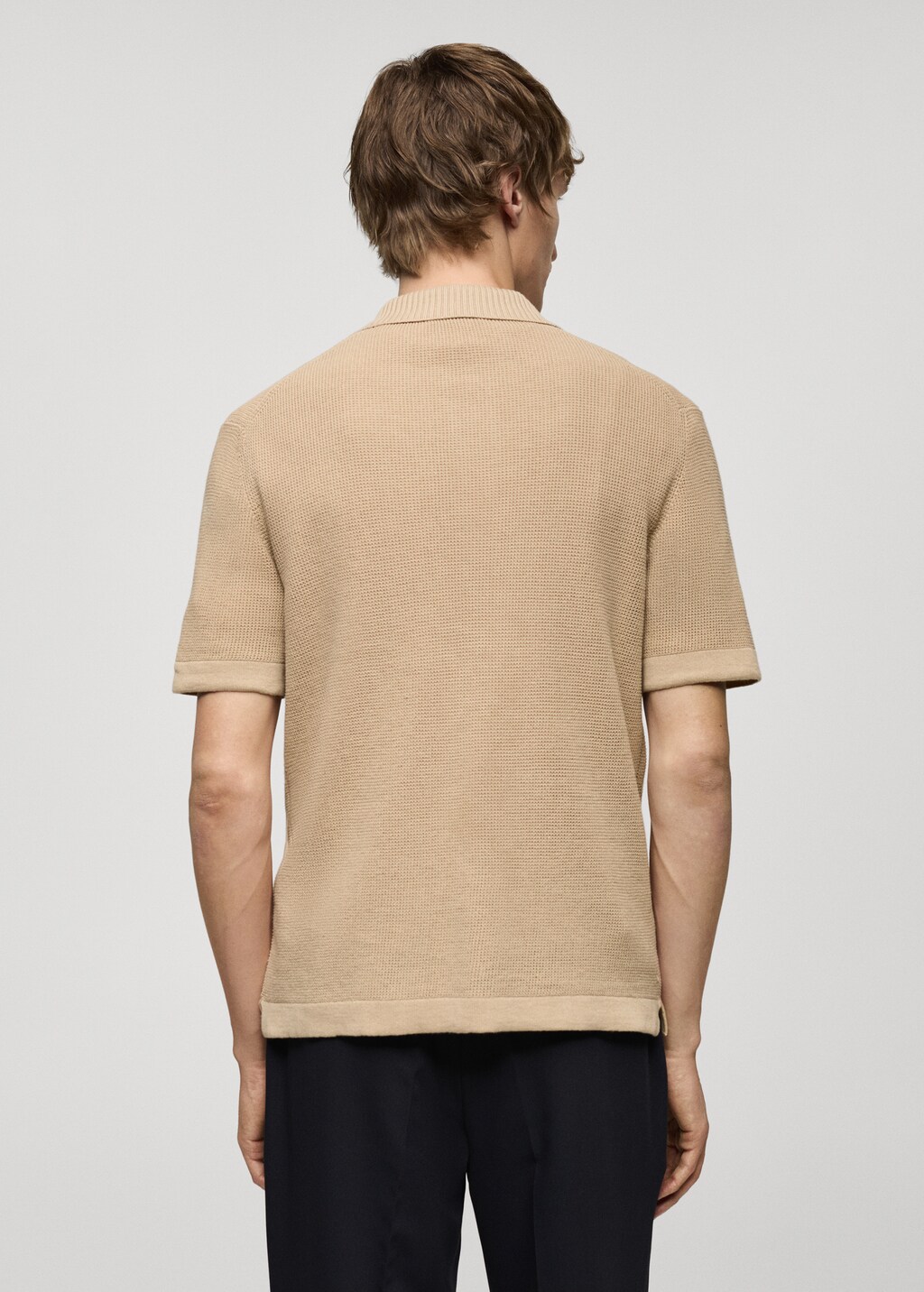 Buttoned micro-structure knitted polo shirt - Beige