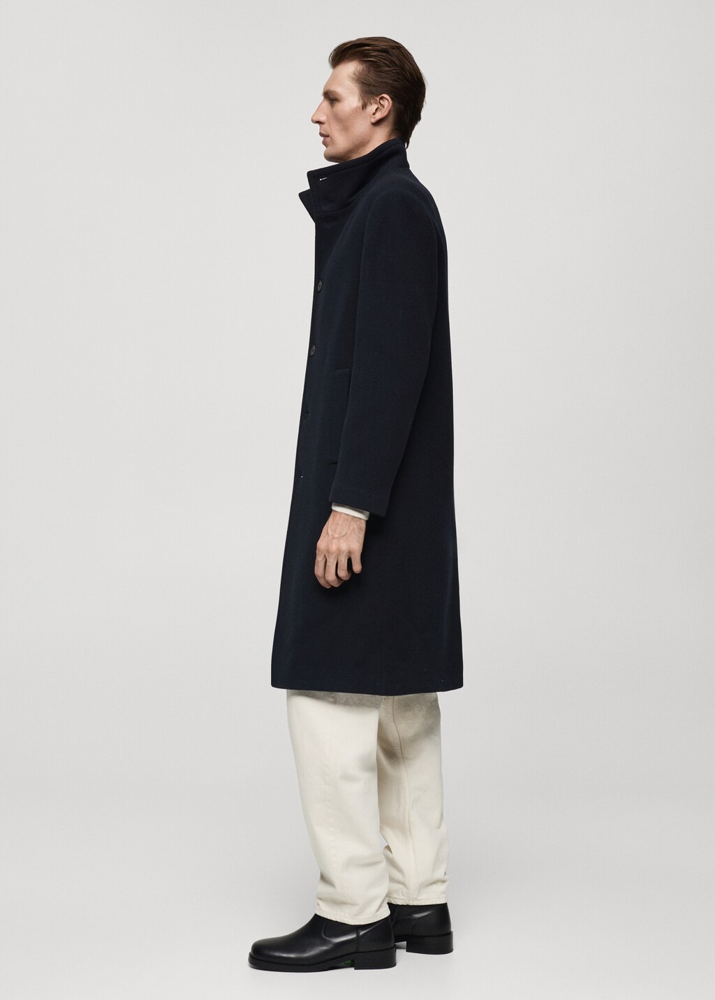 Long wool coat with collar - Dark Navy