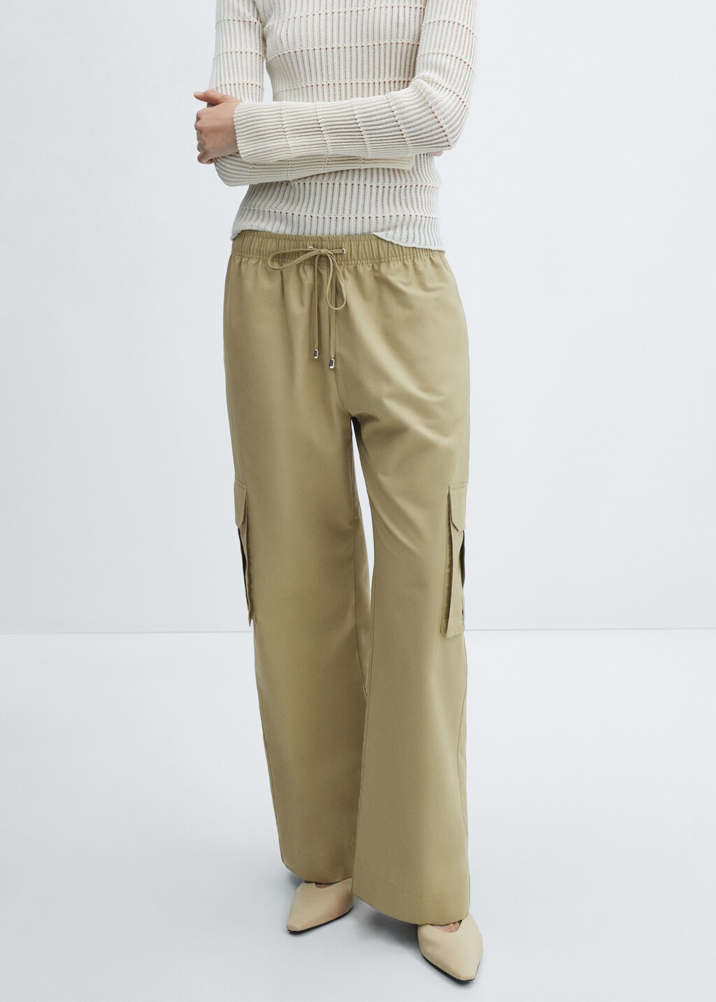 Elastic waist cargo trousers - Beige