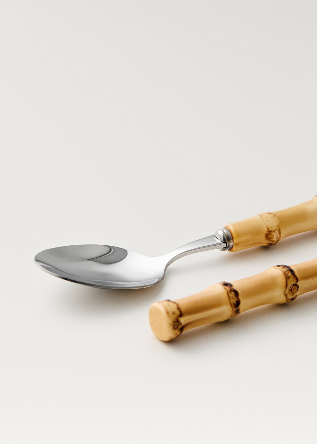 Pack of 4 steel spoons with bamboo handle - Brown