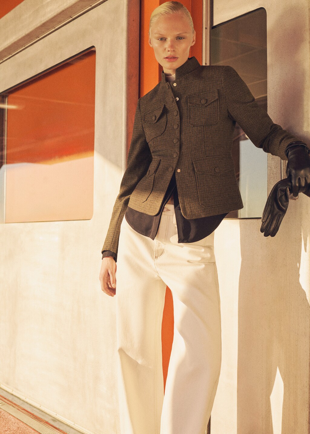 Micro-houndstooth wool jacket - Brown