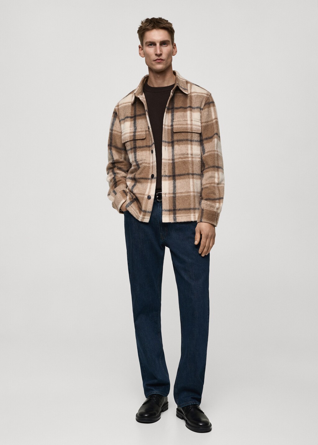 Check flannel textured overshirt - Beige
