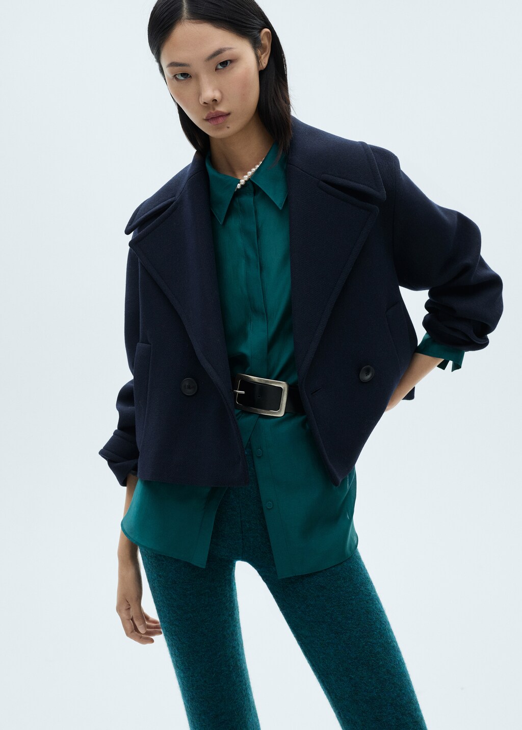 Flared knitted trousers - Petrol Blue