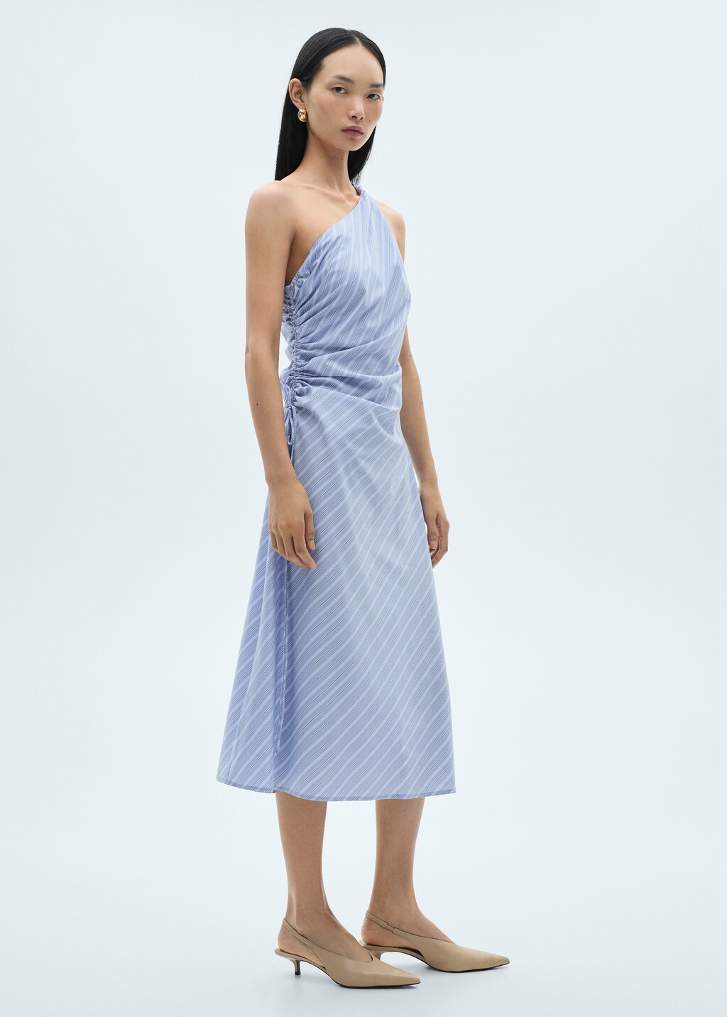 Striped draped asymmetrical dress - Blue