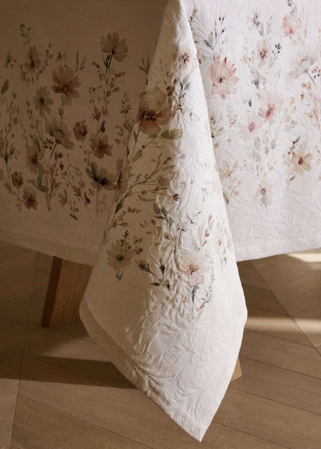 Jacquard tablecloth with mini-floral print for 6 to 8 diners - Sand