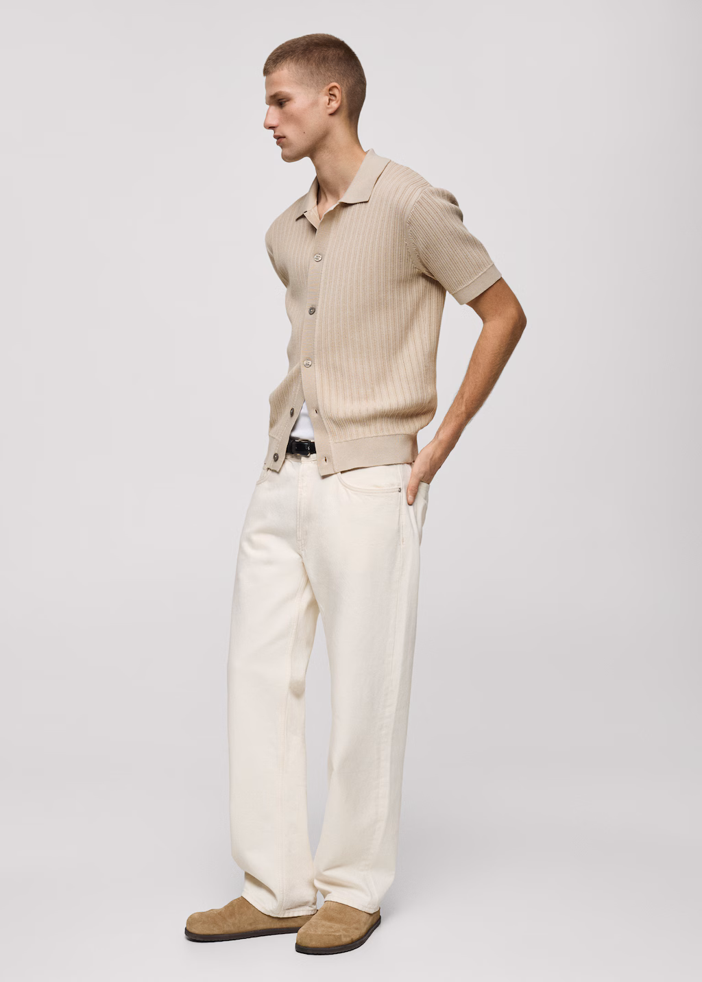 Cotton structued polo shirt with buttons - Dark Navy