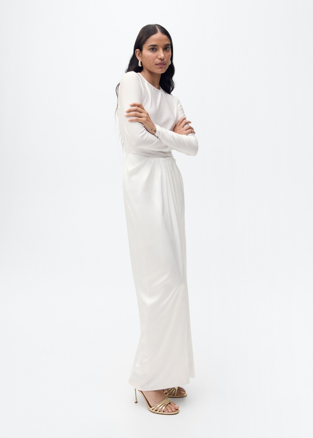 Combined-fabric long dress - Off White
