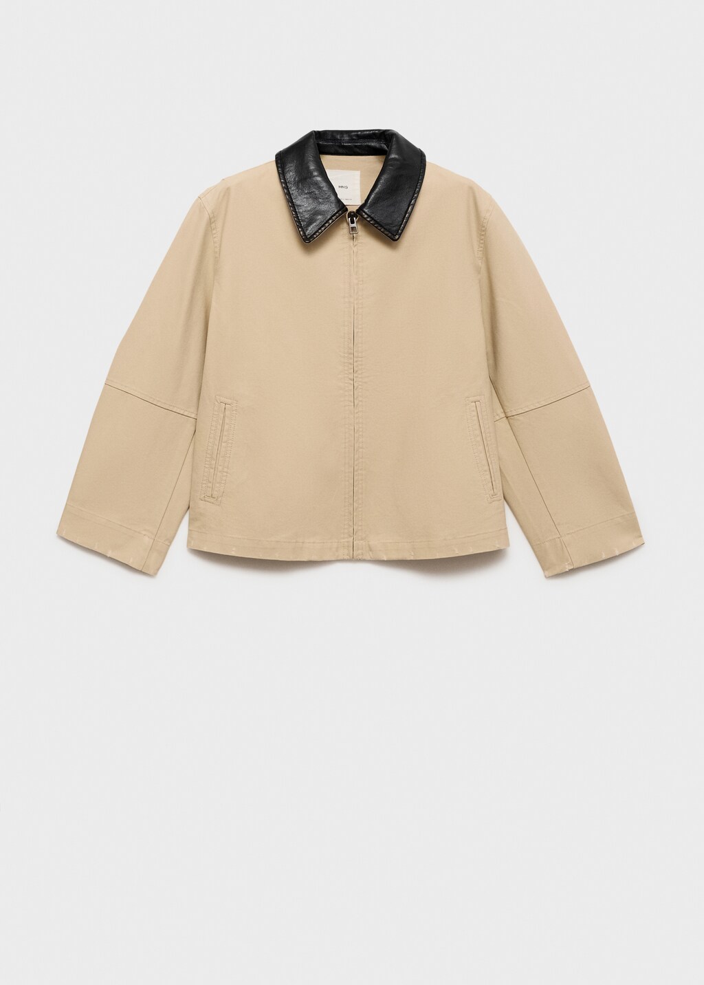 Cotton jacket with contrasting collar - Khaki