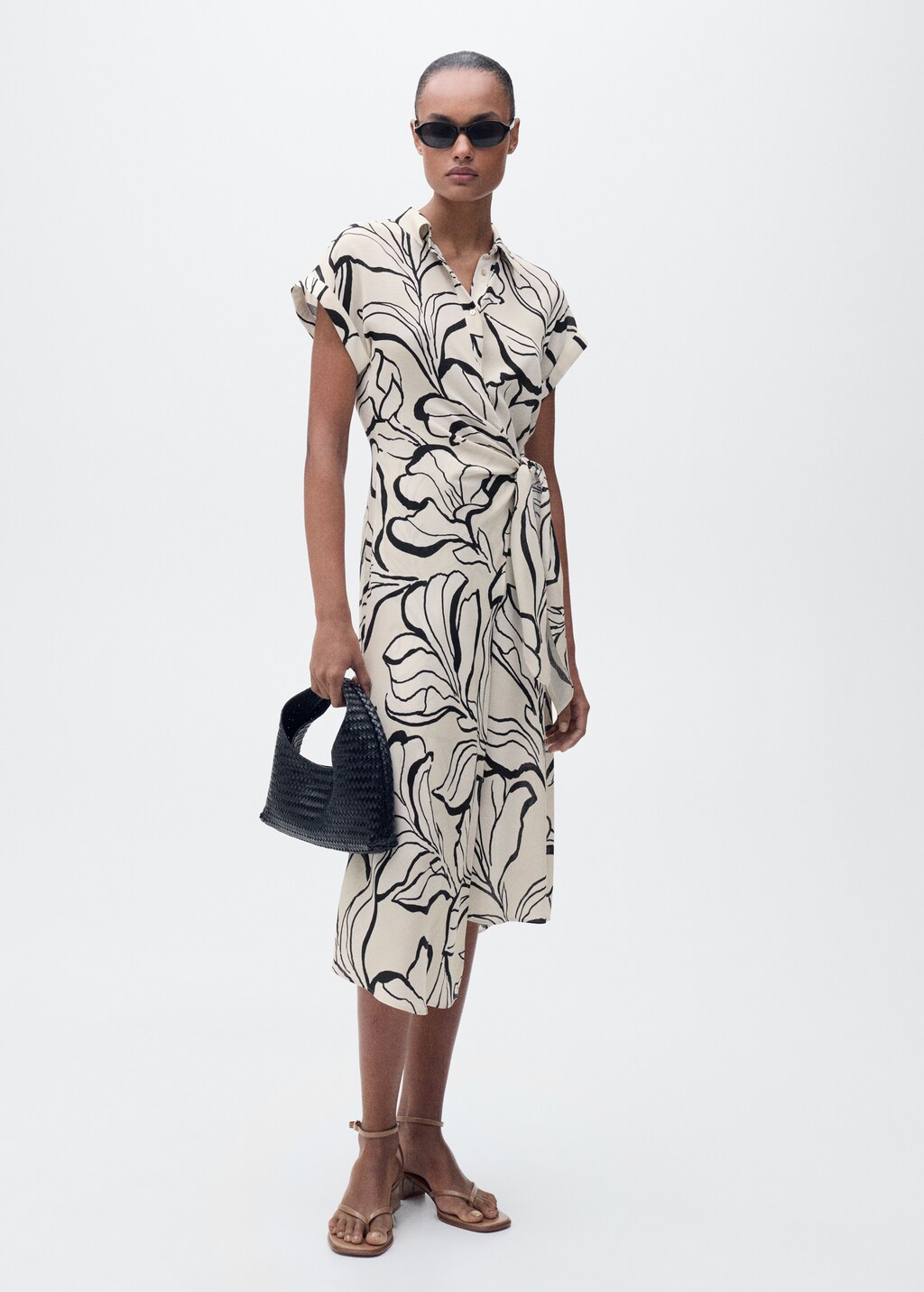 Printed dress with knot detail - Ecru