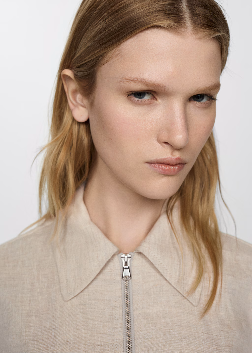 100% linen jacket with zip - Light/Pastel Grey