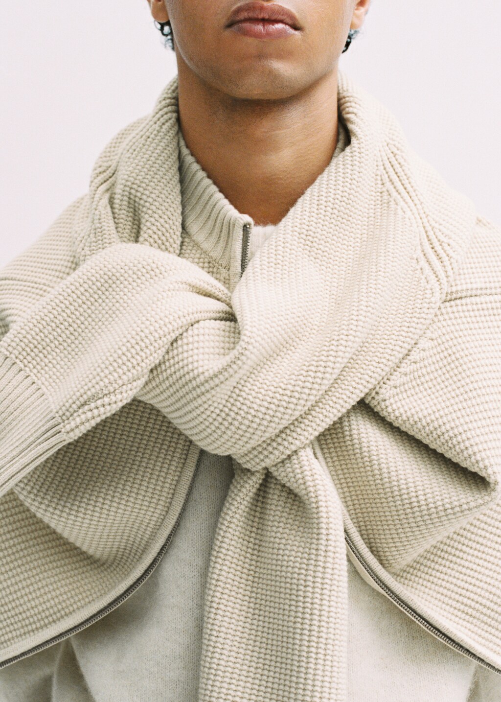 Structured knitted cardigan with zip - Sand