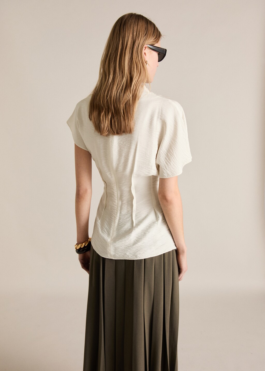 Textured draped blouse - Ecru