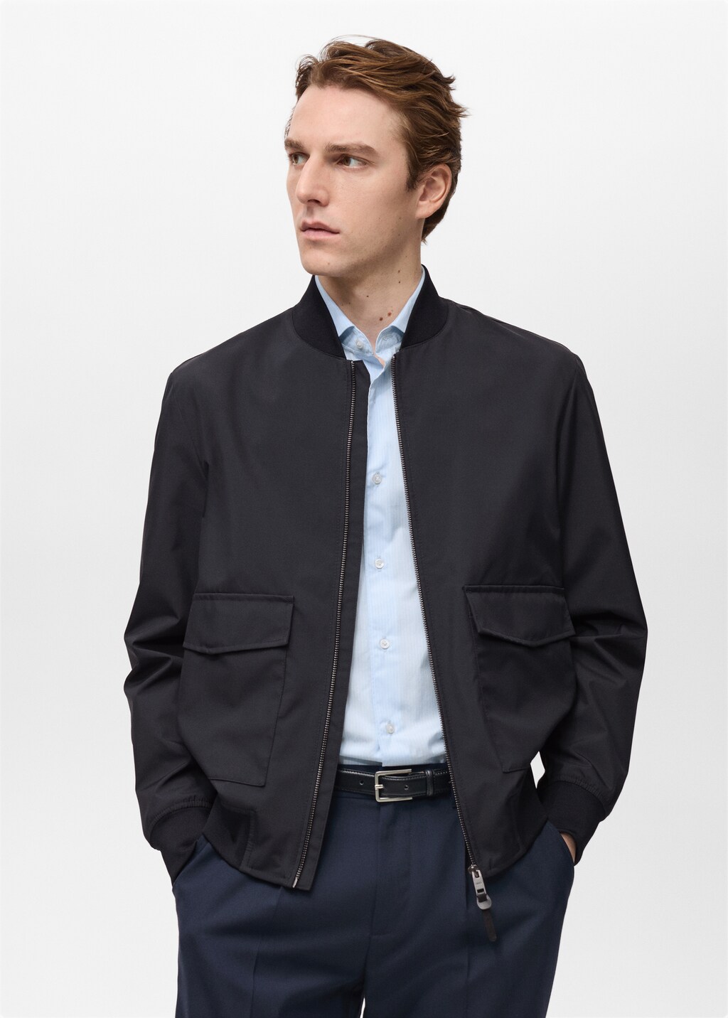 Water-repellent bomber jacket with pockets - Night Blue