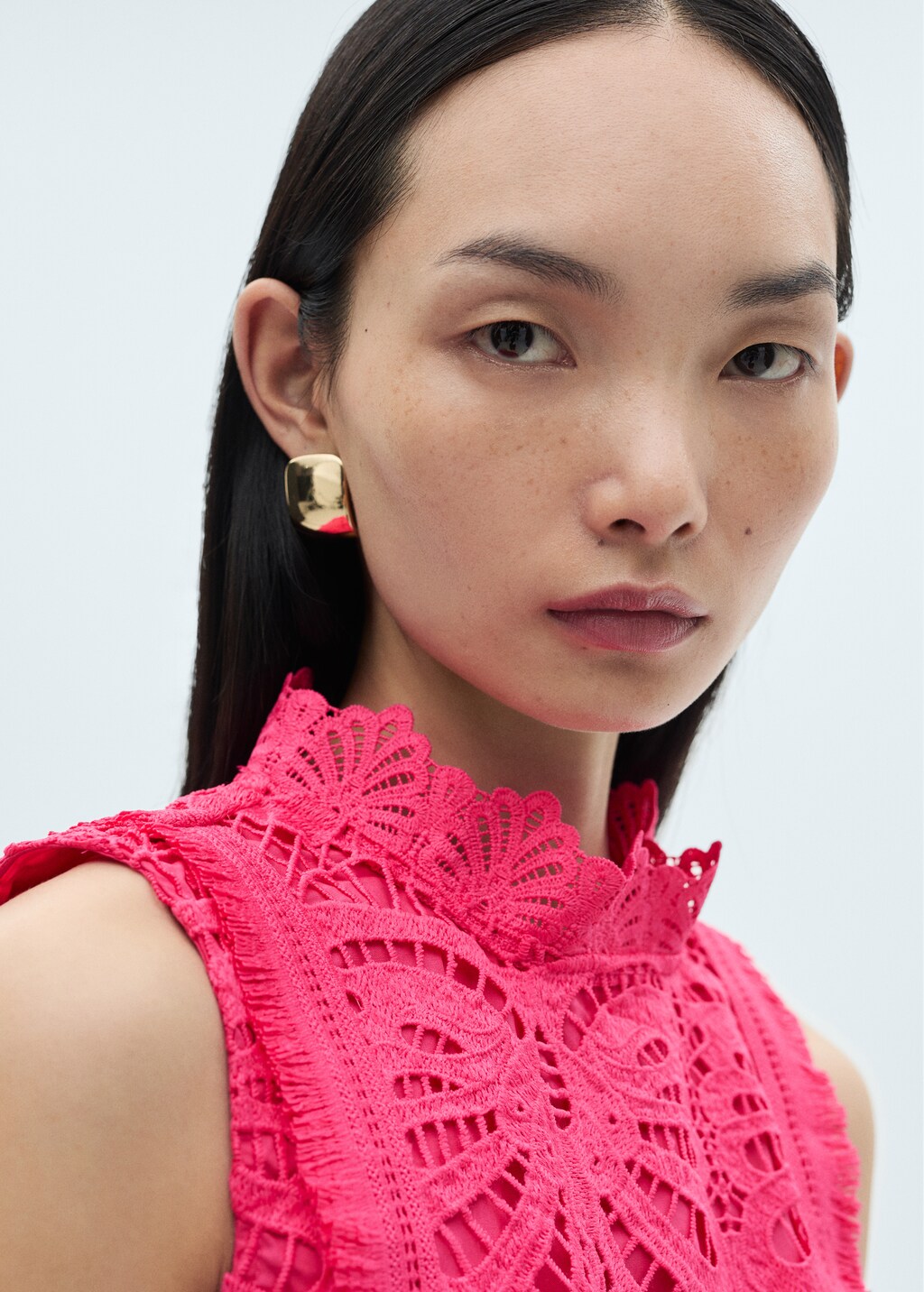 Crochet perkins-neck top - Fuchsia