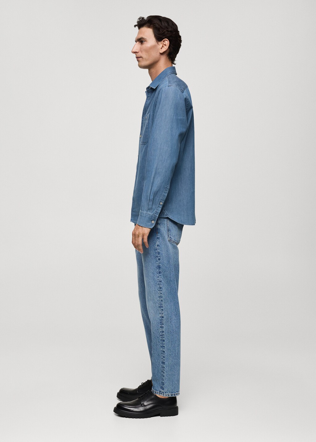 Denim overshirt with regular fit pockets - Medium Blue