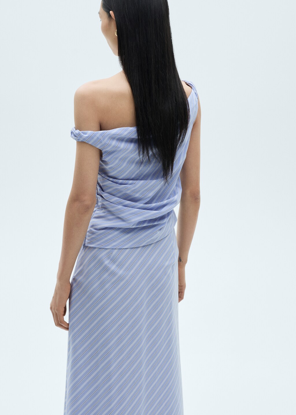Striped draped asymmetric top - Blue