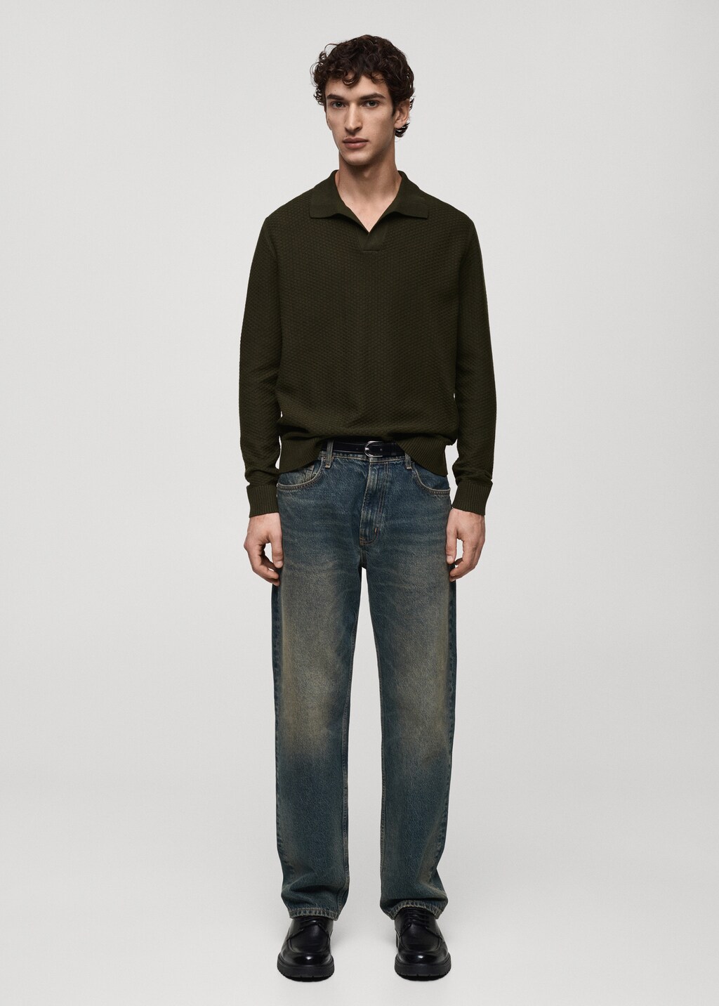 Cotton-blend structured polo sweater - Sand