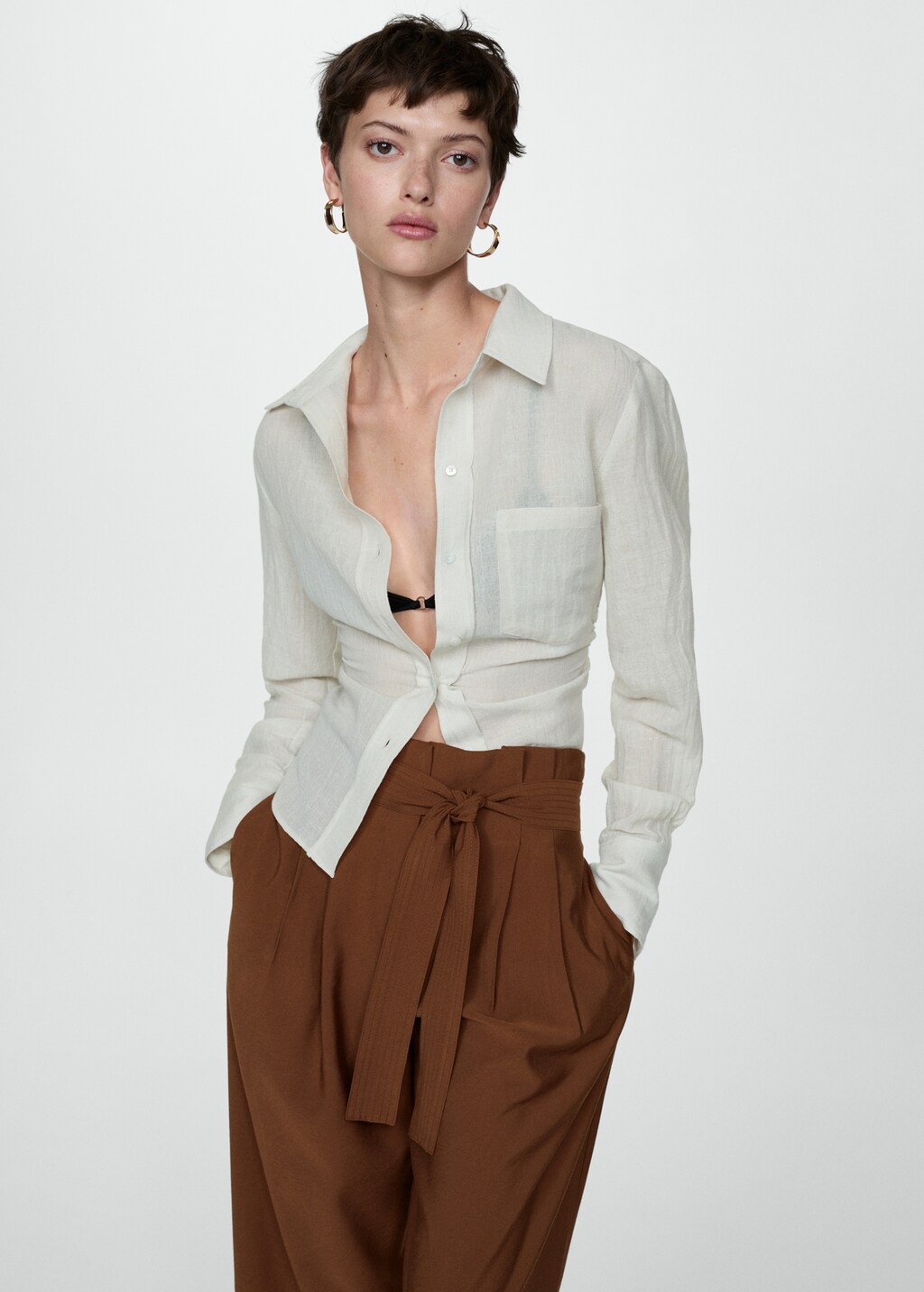 Belt straight-fit trousers - Tobacco Brown