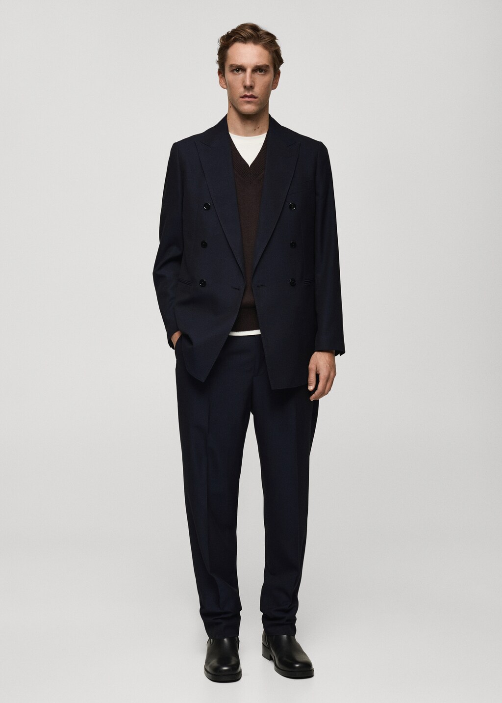Slim fit double-breasted suit blazer - Dark Navy