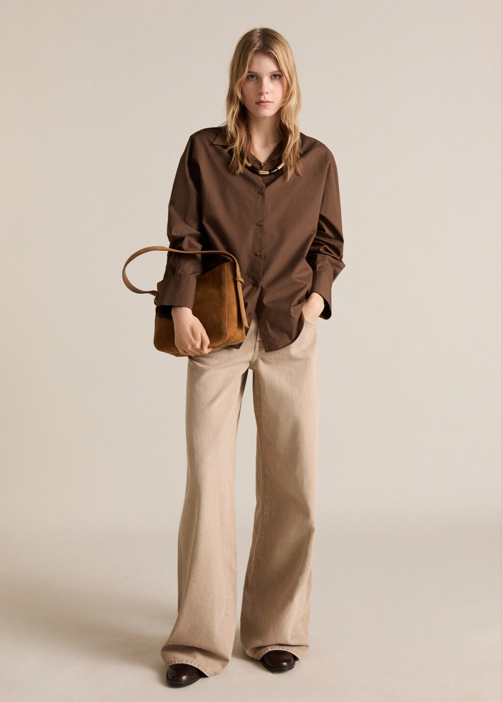 100% cotton straight-fit shirt - Brown