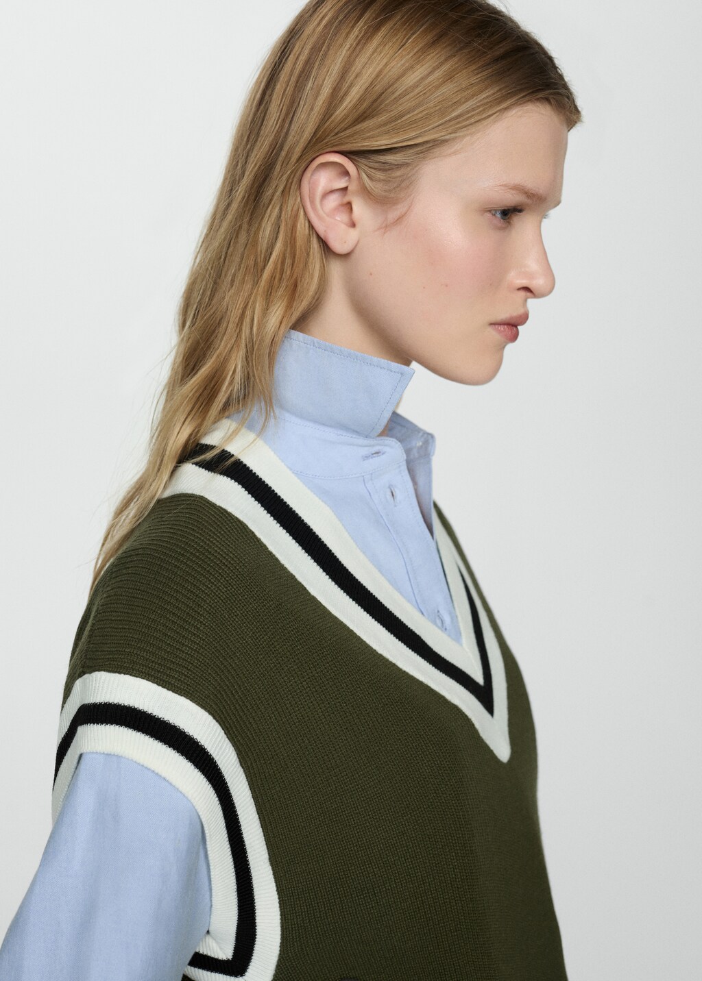 Contrast V-neck gilet - Khaki